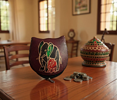 Genuine leather Small Coin Purse | Mother & Baby Elephant Design