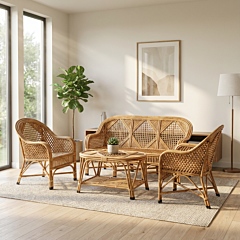 Cane Sofa Set with Table