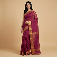 Handloom Mangalagiri Cotton Maroon Saree