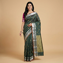 Handloom Madanapalle Silk Saree | Olive Green