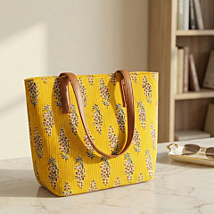 Hand-Printed Cotton Tote Bag | Yellow