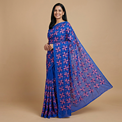 Handcrafted Traditional Phulkari Saree |Blue
