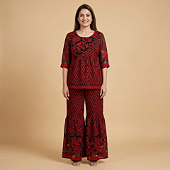 HandcraftedFlared Co-ord set|Red