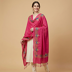 Handcrafted Embroided Dupatta|Dark Pink