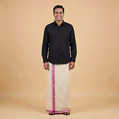Handloom Dhoti Red Border|Cream