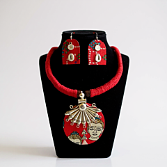 Hand-Painted Tribal Paintings Necklace & Earrings Set | Red