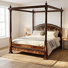 Wood Inlayed Double Bed Cot