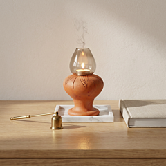 Terracotta Candle Holder with Glass Protector