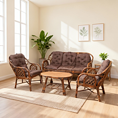 5 seater Rattan Modern Criss Cross Style Sofa Set with Table and cushion