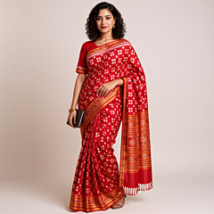 Dark Red Khandua Silk Saree