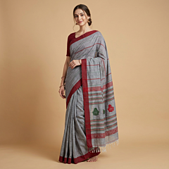 Handloom Soft Cotton Grey Saree