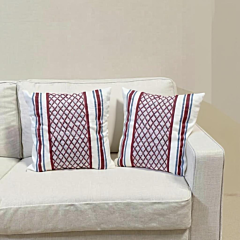 Hand Block printed Cushion covers 16x16 inches set of 2 Herringbone Fabric by The Artisans of Karushilpam 