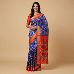 Handloom Pochampally Ikat Silk Saree | Blue & Orange