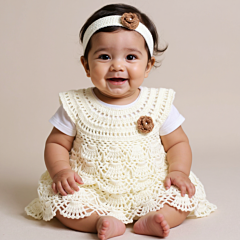 Crochet Frock with Headband -Cream