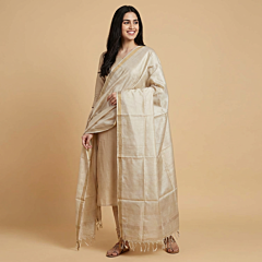 Handwoven Tussar Silk Beige Dupatta