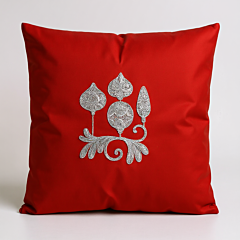 Hand-Embroidered Red Cotton Cushion Cover | 41x6x41 cm