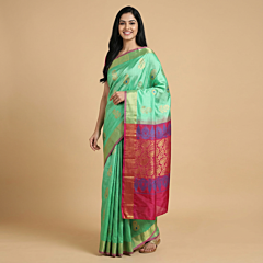 Handloom Viscose Rayon Silk Saree | Red & Green