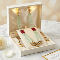 Handcrafted Kundan & Green Beaded Necklace Set with Earrings
