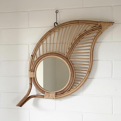 Handcrafted Leaf Shape Rattan Wall Mirror