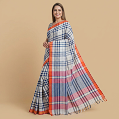 Handloom Checkered Gamcha Saree with Blouse