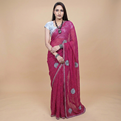 Handcrafted Gotta Patti Saree|Magenta