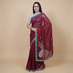 Handcrafted Gota Patti Saree|Maroon