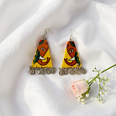 Hand Painted Paper Ganpati Earrings | Oxidized 