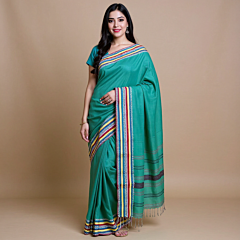 Bengal GI tagged Traditional pine green cotton Santipuri saree