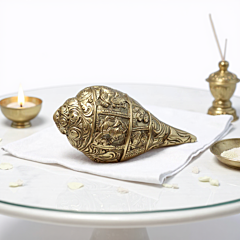 Handcrafted Ganesha Carving Brass Shankh | 15 x 15 x 7.5 cm