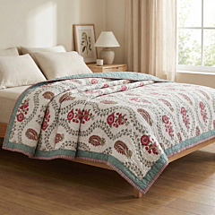 Handmade Floral Handblock Quilted Double Blanket