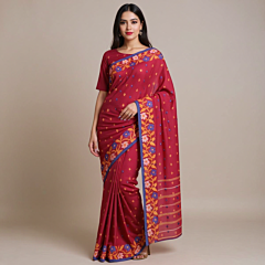 Bengal Handloom Cotton Tangail Crimson Red Saree