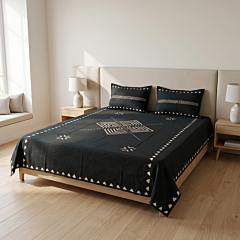 Handcrafted Applique Black Double Bedsheet