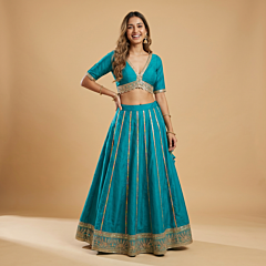 Pure Handloom Lehenga Choli Set | Blue