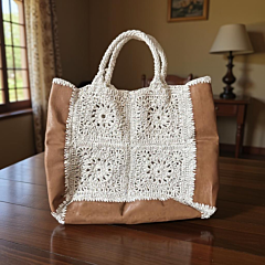 Hand-Crocheted Leather Bag - Brown