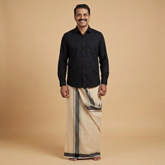 Handloom Cotton Kannur Dhoti with Black Border