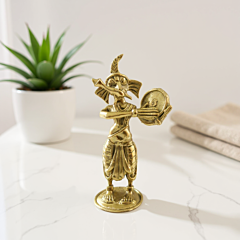 God musical Ganesh Idol 4inch with Dafli - GI Certified Bengal Dokra