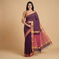 Handloom Mangalagiri Cotton Maroon Saree