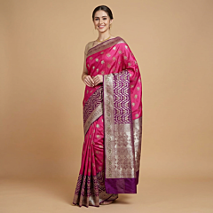 Pure Banarasi Handloom Katan Silk Saree | Pink & Purple
