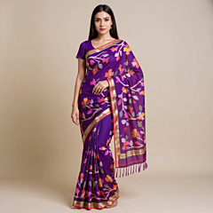 Muslin Saree with Blouse Piece | Purple