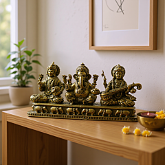 Brass Laxmi-Ganesh-Saraswati Statue 3 Inch KBH09299