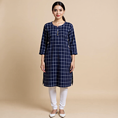 Handloom Navy Blue Kurti for Women