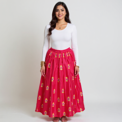 Handcrafted Zari and Zardozi Floral Pink Skirt