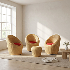 Dastkar Crafts Cane Sofa with Red Round Cushion Bamboo Cane Sofa | Cane/Bent Sofa Set Furniture for Home Sofa for Outdoor Indoor Balcony Garden Chair | Cane Sofa Set Furniture for Home