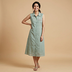 Handloom Breathable Summer Dress| Green 