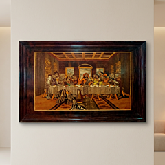 Handcrafted Wood Inlay Last Supper Wall Hanging|Brown