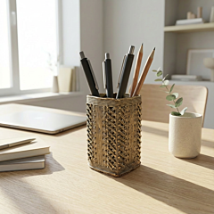 Handcrafted Brass Pen Stand | 7 x 7 x 10 inches