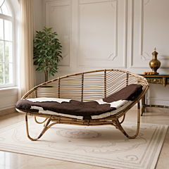 Dastkar Crafts Cane 2 Seater Sofa with Cushion (Standard Size, Rattan, Brown)