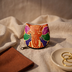 Colorful Leather Small Coin Purse Elephant Design