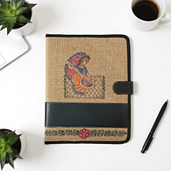 Exquisite Tikuli Painting Jute File Folder | Neutral Brown