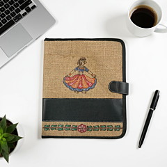 Exquisite Tikuli Painting Jute File Folder | Brown